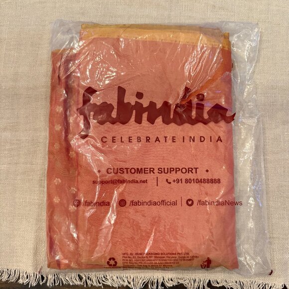 Fabindia - Orange Viscose Blend Banarsi Sari - Picture 7 of 7
